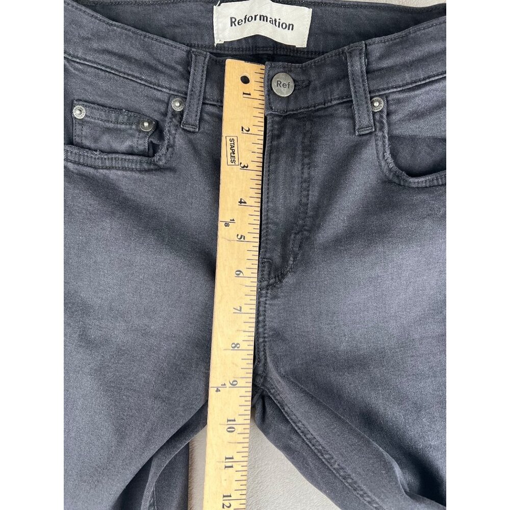 Reformation Womens Black Mid Skinny Jeans With Distressed Knees Size 26 - Picture 7 of 16